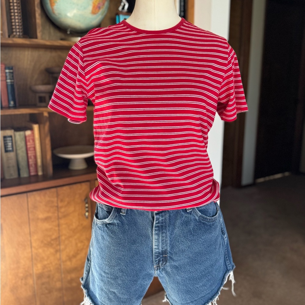 Studio Works Red and White Striped Short Sleeve Tee